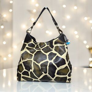 Dooney & Bourke Giraffe Print Hobo Shoulder Bag Leather Trim